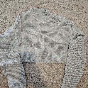 Hollister Light Gray Cropped Turtleneck Sweater